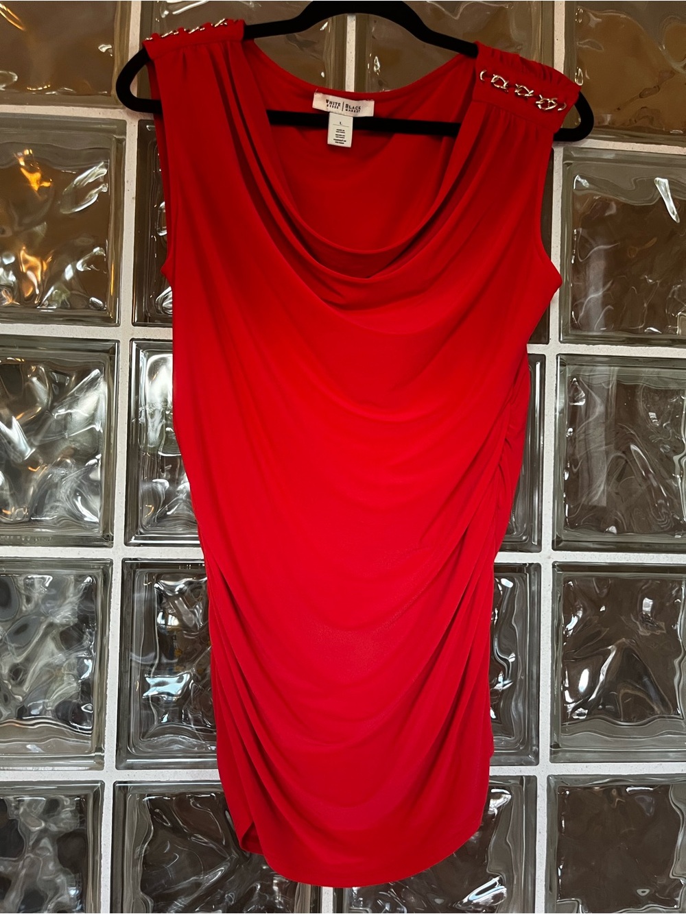 White House Black Market Orange Draped Sleeveless Top with Chain-Shoulder Detail